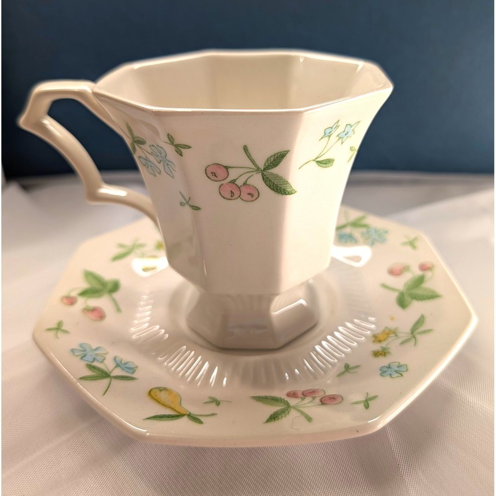 MCM Independence Interpace Japan Footed Teacup & Saucer | Mixed Fruit Floral